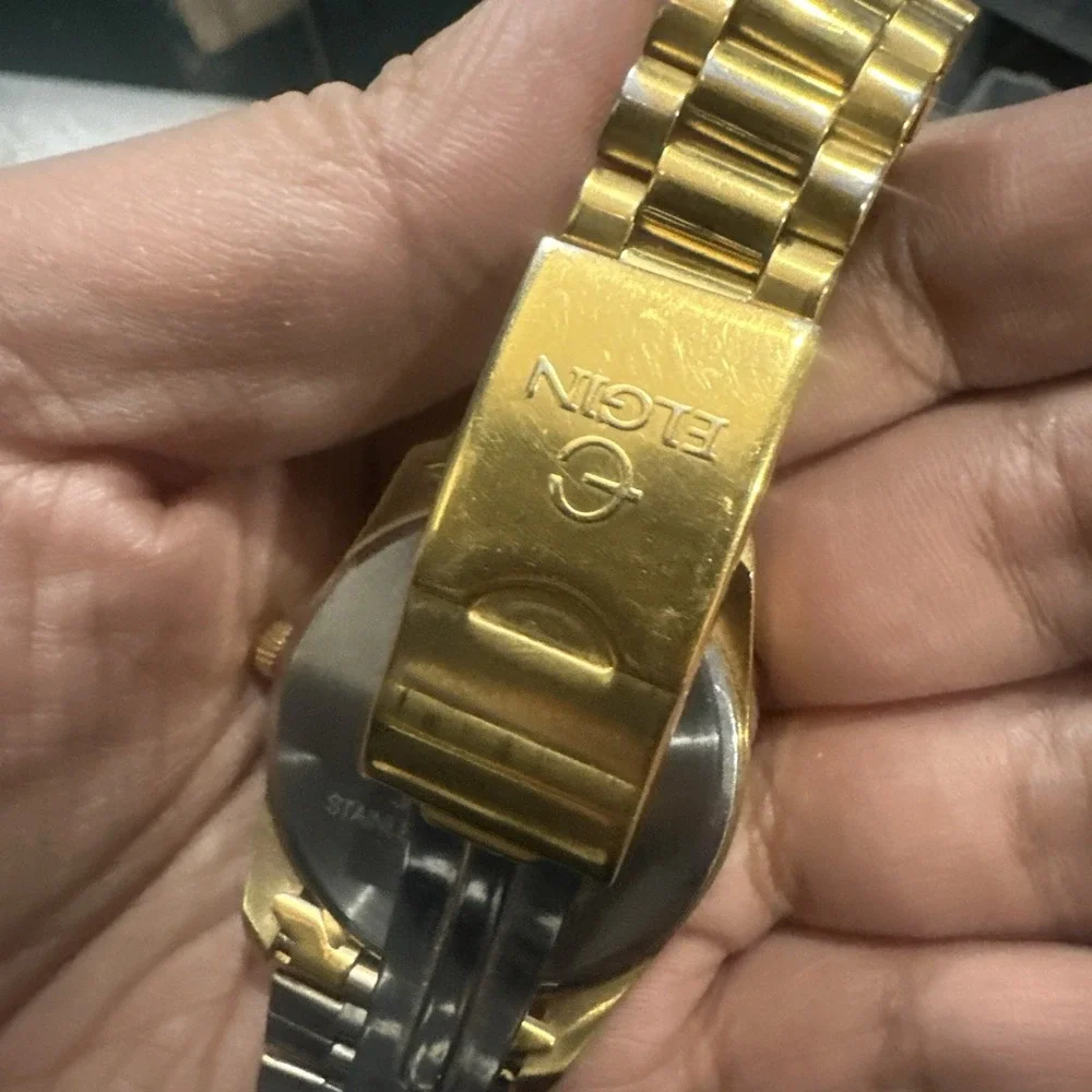 Elgin FG147 Calendar Gold Tone Unisex Watch Quartz 36mm Day Date New Battery